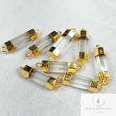 Crystal Quartz Necklace Connector, Clear Quartz Stick Connector, Electroplated Pendent, Double Bail Station Connector, DIY Jewelry Making